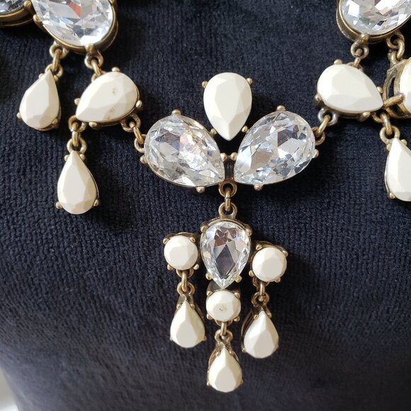 Womens Fashion Clear Beige Rhinestone Beaded String Tie Necklace Jewelry - Picture 3 of 8